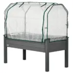 Outsunny Raised Garden Bed with PE Greenhouse Cover Outdoor Planter Box for Herbs and Vegetables, 48 x 22 x 46 inch, Dark Gray