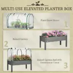 Outsunny Raised Garden Bed with PE Greenhouse Cover Outdoor Planter Box for Herbs and Vegetables, 48 x 22 x 46 inch, Dark Gray - Image 6