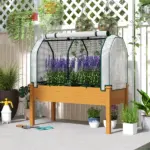 Outsunny Raised Garden Bed with PE Greenhouse Cover Outdoor Planter Box for Herbs and Vegetables, 48 x 22 x 46 inch, Sand - Image 2