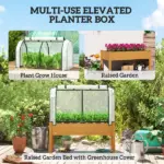Outsunny Raised Garden Bed with PE Greenhouse Cover Outdoor Planter Box for Herbs and Vegetables, 48 x 22 x 46 inch, Sand - Image 6