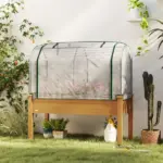 Outsunny Raised Garden Bed with PE Greenhouse Cover Outdoor Planter Box for Herbs and Vegetables, 48 x 22 x 46 inch, Sand - Image 8