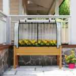 Outsunny Raised Garden Bed with PE Greenhouse Cover Outdoor Planter Box for Herbs and Vegetables, 48 x 22 x 46 inch, Sand - Image 9