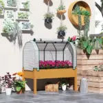 Outsunny Raised Garden Bed with PE Greenhouse Cover Outdoor Planter Box for Herbs and Vegetables, 48 x 22 x 46 inch, Sand - Image 10