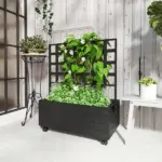 Outsunny Raised Garden Bed with Trellis and Wheels, Outdoor Planter Wooden Elevated Garden Bed for Garden, Patio, Balcony - Image 2