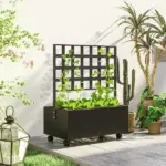Outsunny Raised Garden Bed with Trellis and Wheels, Outdoor Planter Wooden Elevated Garden Bed for Garden, Patio, Balcony - Image 10