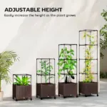 Outsunny Raised Garden Bed with Trellis, Tomato Cage with Lockable Wheels, Self Watering Planter Box with Drainage Holes, Brown - Image 5