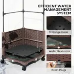 Outsunny Raised Garden Bed with Trellis, Tomato Cage with Lockable Wheels, Self Watering Planter Box with Drainage Holes, Brown - Image 6