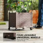 Outsunny Raised Garden Bed with Trellis, Tomato Cage with Lockable Wheels, Self Watering Planter Box with Drainage Holes, Brown - Image 7
