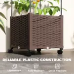 Outsunny Raised Garden Bed with Trellis, Tomato Cage with Lockable Wheels, Self Watering Planter Box with Drainage Holes, Brown - Image 8
