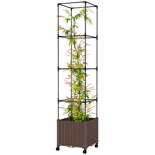 raised-garden-bed-with-trellis-tomato-cage-with-lockable-wheels-self-watering-planter-box-with-drainage-holes-brown.webp Outsunny Raised Garden Bed with Trellis, Tomato Cage with Lockable Wheels, Self Watering Planter Box with Drainage Holes, Brown - Image 1