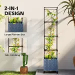 Outsunny Raised Garden Bed with Trellis, Tomato Cage with Lockable Wheels, Self Watering Planter Box with Drainage Holes, Gray - Image 4