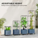Outsunny Raised Garden Bed with Trellis, Tomato Cage with Lockable Wheels, Self Watering Planter Box with Drainage Holes, Gray - Image 5