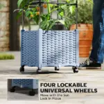Outsunny Raised Garden Bed with Trellis, Tomato Cage with Lockable Wheels, Self Watering Planter Box with Drainage Holes, Gray - Image 7