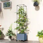 Outsunny Raised Garden Bed with Trellis, Tomato Cage with Lockable Wheels, Self Watering Planter Box with Drainage Holes, Gray - Image 10