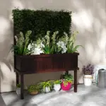 Outsunny Raised Garden Bed with Trellis Wooden Elevated Planter Box Outdoor for Climbing Plants with Drainage Carbonized - Image 2