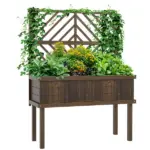 Outsunny Raised Garden Bed with Trellis Wooden Elevated Planter Box Outdoor for Climbing Plants with Drainage Carbonized - Image 11