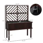 Outsunny Raised Garden Bed with Trellis Wooden Elevated Planter Box Outdoor for Climbing Plants with Drainage Carbonized - Image 3