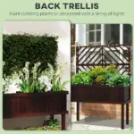 Outsunny Raised Garden Bed with Trellis Wooden Elevated Planter Box Outdoor for Climbing Plants with Drainage Carbonized - Image 4