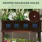 Outsunny Raised Garden Bed with Trellis Wooden Elevated Planter Box Outdoor for Climbing Plants with Drainage Carbonized - Image 6