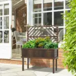 Outsunny Raised Garden Bed with Trellis Wooden Elevated Planter Box Outdoor for Climbing Plants with Drainage Carbonized - Image 8