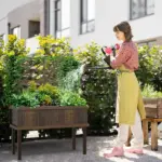 Outsunny Raised Garden Bed with Trellis Wooden Elevated Planter Box Outdoor for Climbing Plants with Drainage Carbonized - Image 9