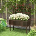 Outsunny Raised Garden Bed with Trellis Wooden Elevated Planter Box Outdoor for Climbing Plants with Drainage Carbonized - Image 10