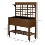Outsunny Raised Garden Bed with Wheels Trellis Storage Shelf Wooden Planter Box Dark Brown - Image 3