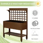 Outsunny Raised Garden Bed with Wheels Trellis Storage Shelf Wooden Planter Box Dark Brown - Image 5