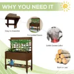 Outsunny Raised Garden Bed with Wheels Trellis Storage Shelf Wooden Planter Box Dark Brown - Image 6