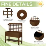 Outsunny Raised Garden Bed with Wheels Trellis Storage Shelf Wooden Planter Box Dark Brown - Image 7