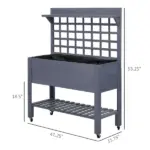 Raised Garden Bed with Wheels Trellis Storage Shelf Wooden Planter Box Gray - Image 3