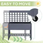 Raised Garden Bed with Wheels Trellis Storage Shelf Wooden Planter Box Gray - Image 4