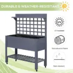 Raised Garden Bed with Wheels Trellis Storage Shelf Wooden Planter Box Gray - Image 5