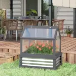 Raised Garden Flower Bed Kit with Greenhouse, Wooden Cold Frame Planter, 35.5" x 22.5" x 38.25", Gray - Image 2