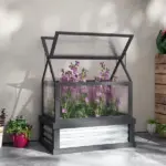Raised Garden Flower Bed Kit with Greenhouse, Wooden Cold Frame Planter, 35.5" x 22.5" x 38.25", Gray - Image 9