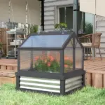 Raised Garden Flower Bed Kit with Greenhouse, Wooden Cold Frame Planter, 35.5" x 31.5" x 36", Gray - Image 2