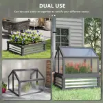 Raised Garden Flower Bed Kit with Greenhouse, Wooden Cold Frame Planter, 35.5" x 31.5" x 36", Gray - Image 4