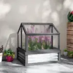 Raised Garden Flower Bed Kit with Greenhouse, Wooden Cold Frame Planter, 35.5" x 31.5" x 36", Gray - Image 8