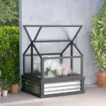 Raised Garden Flower Bed Kit with Greenhouse, Wooden Cold Frame Planter, 35.5" x 31.5" x 36", Gray - Image 9