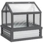 Raised Garden Flower Bed Kit with Greenhouse, Wooden Cold Frame Planter, 35.5" x 31.5" x 36", Gray - Image 10