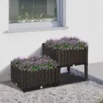 Raised Garden Planter 2 Piece Set Brown with Self-Watering System and Drainage for Outdoor Flowers - Image 2