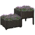Raised Garden Planter 2 Piece Set Brown with Self-Watering System and Drainage for Outdoor Flowers - Image 11