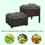 Raised Garden Planter 2 Piece Set Brown with Self-Watering System and Drainage for Outdoor Flowers - Image 4