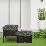 Raised Garden Planter 2 Piece Set Brown with Self-Watering System and Drainage for Outdoor Flowers - Image 10