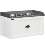 PawHut Raised Pet Feeder, Large Pet Dish Bowl Set with Storage Drawer, 2 Steel Bowls, White
