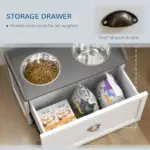 PawHut Raised Pet Feeder, Large Pet Dish Bowl Set with Storage Drawer, 2 Steel Bowls, White - Image 5