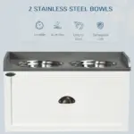 PawHut Raised Pet Feeder, Large Pet Dish Bowl Set with Storage Drawer, 2 Steel Bowls, White - Image 6