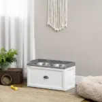 PawHut Raised Pet Feeder, Large Pet Dish Bowl Set with Storage Drawer, 2 Steel Bowls, White - Image 10