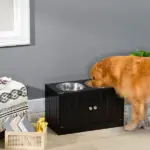 PawHut Raised Pet Feeding Storage Station with 2 Stainless Steel Bowls Base for Large Dogs and Other Large Pets Black - Image 2