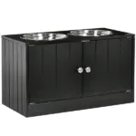 PawHut Raised Pet Feeding Storage Station with 2 Stainless Steel Bowls Base for Large Dogs and Other Large Pets Black